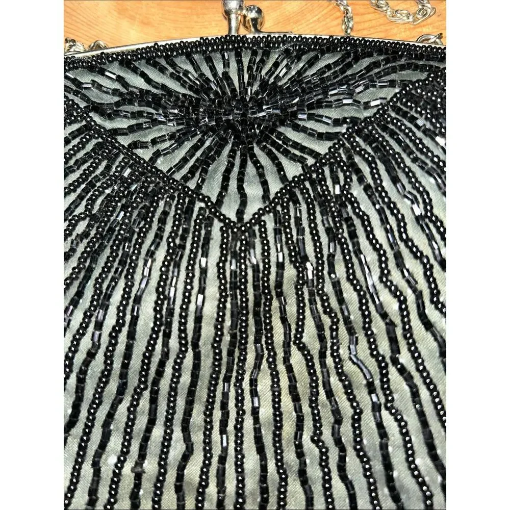 Vintage La Regale Ltd Black Beaded Evening Bag Handmade in Japan Kiss Lock Chain